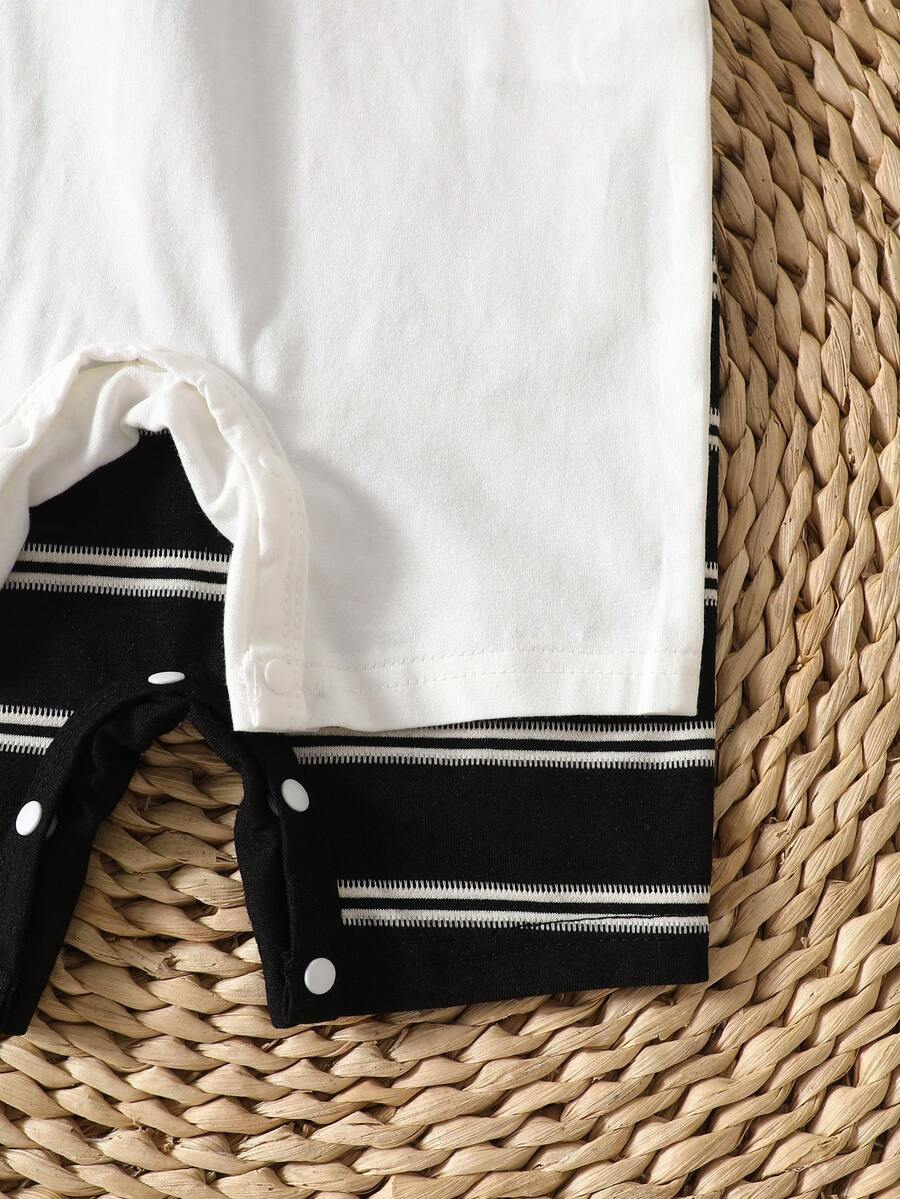 2PCS Baby Color Block Stripe Collared Romper and Shorts Set for Casual Daily Wear