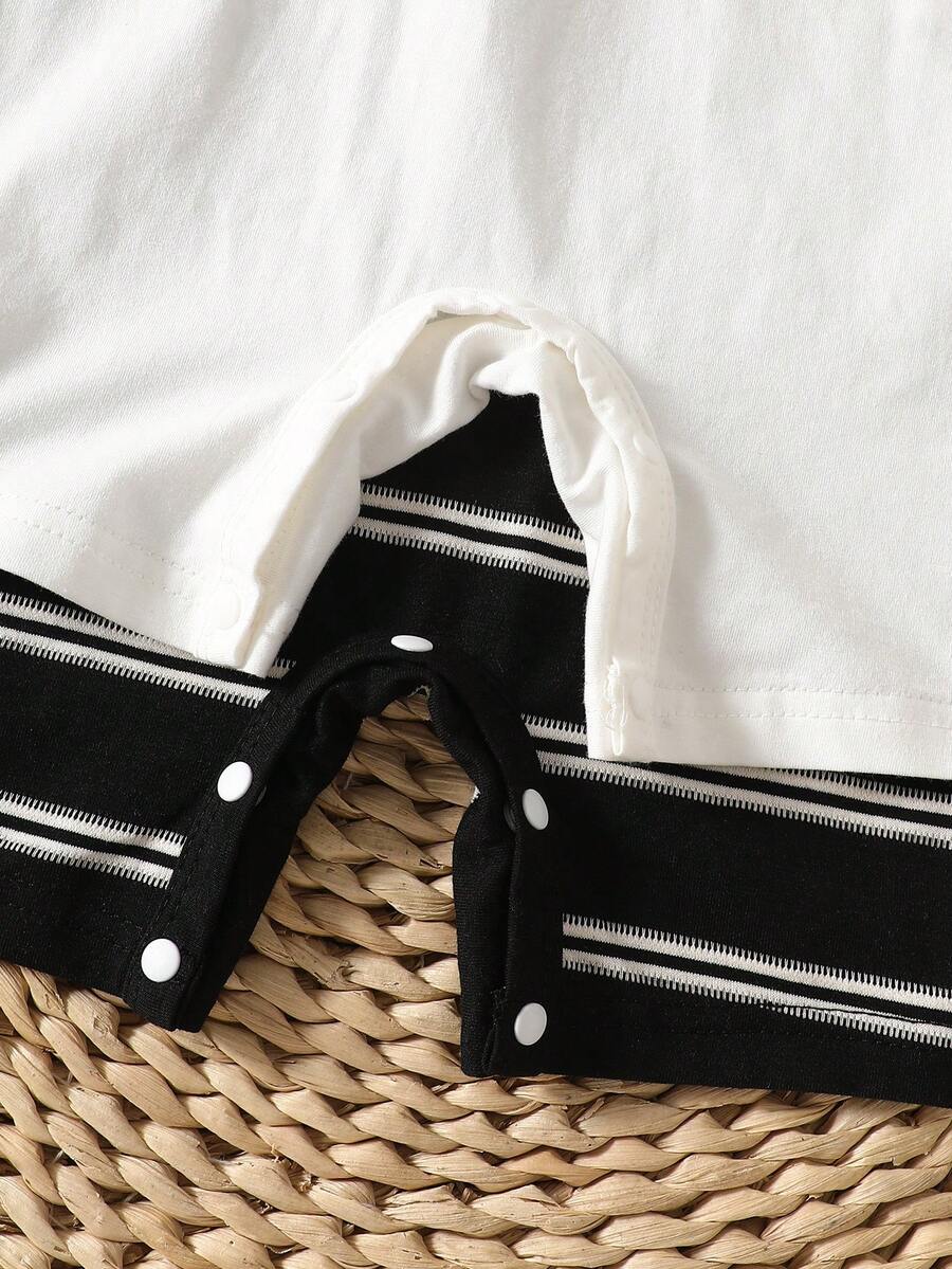 2PCS Baby Color Block Stripe Collared Romper and Shorts Set for Casual Daily Wear