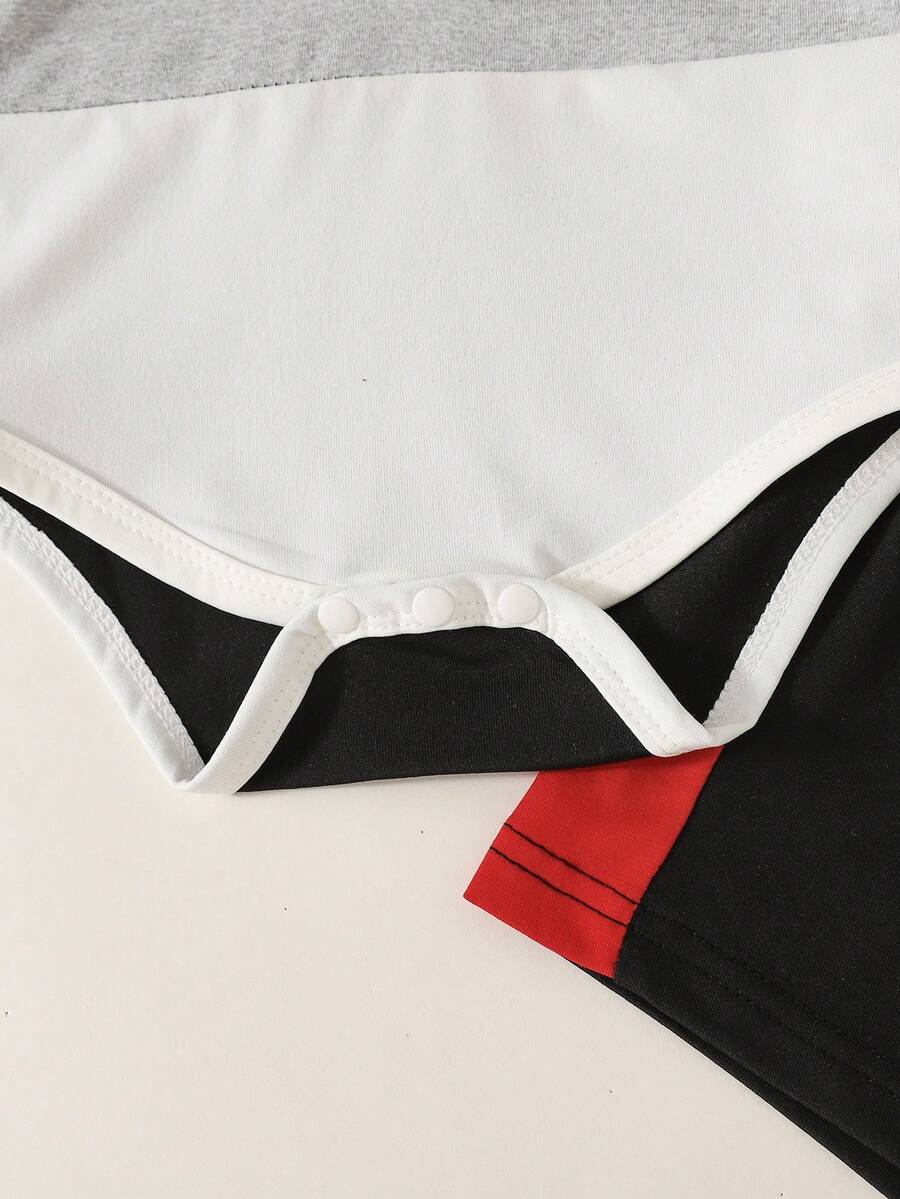 Baby Boys Colorblock Polo Collar Bodysuit and Shorts Set for Casual Summer Wear