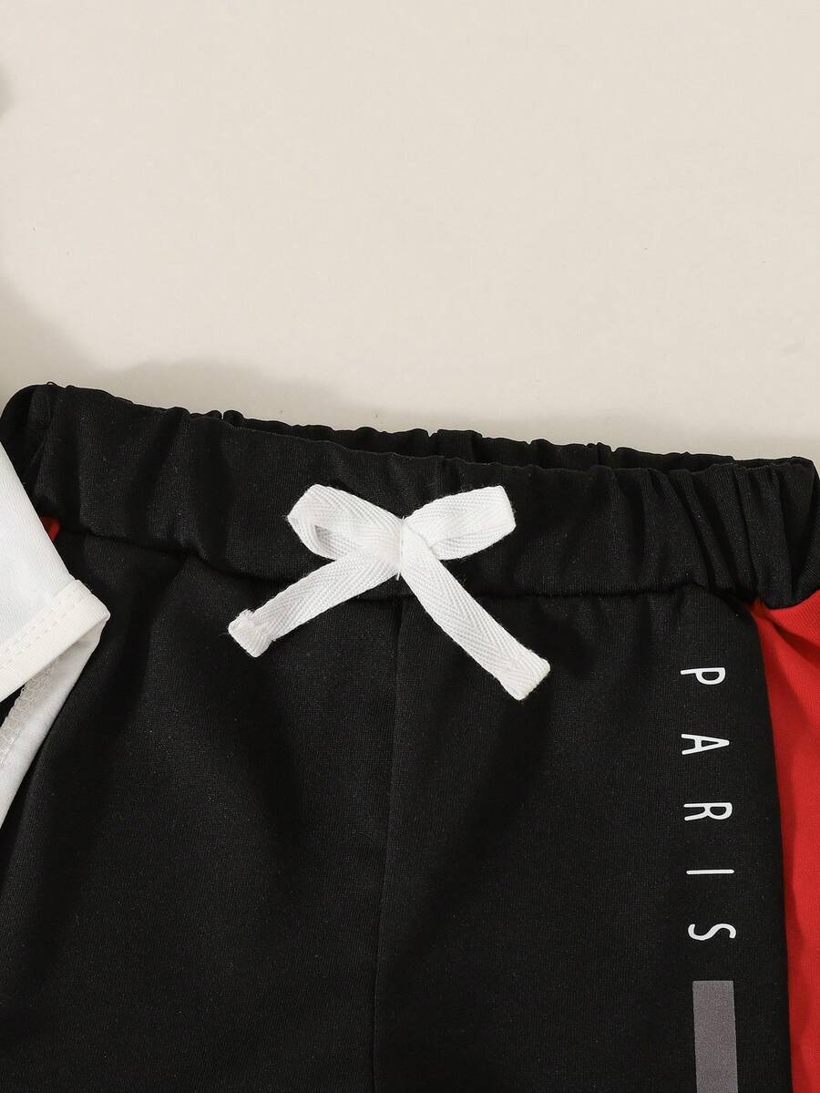 Baby Boys Colorblock Polo Collar Bodysuit and Shorts Set for Casual Summer Wear