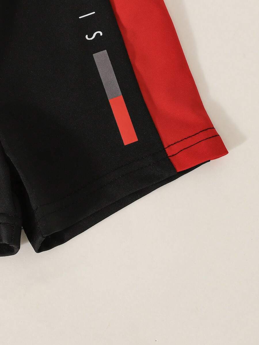 Baby Boys Colorblock Polo Collar Bodysuit and Shorts Set for Casual Summer Wear