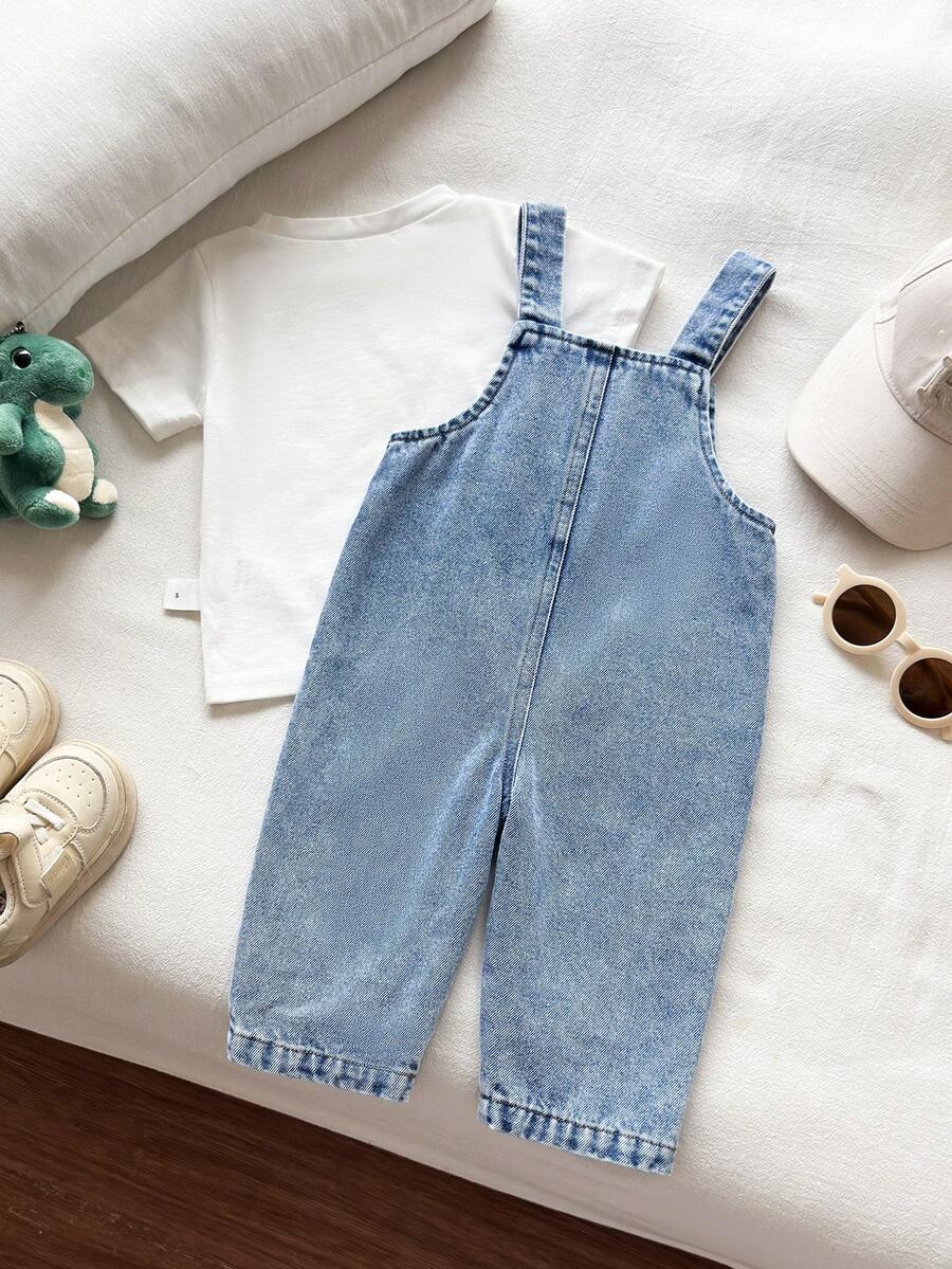 Cute Cartoon Print Denim Jumpsuit for Baby Boys: Dinosaur, Car & Letter Design