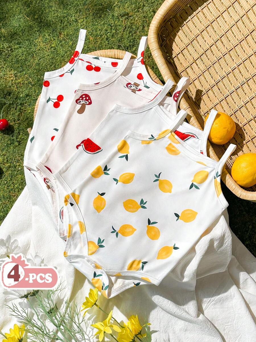 Baby Girl Ditsy Floral Rompers - Countryside Vintage Style 4 Piece Set