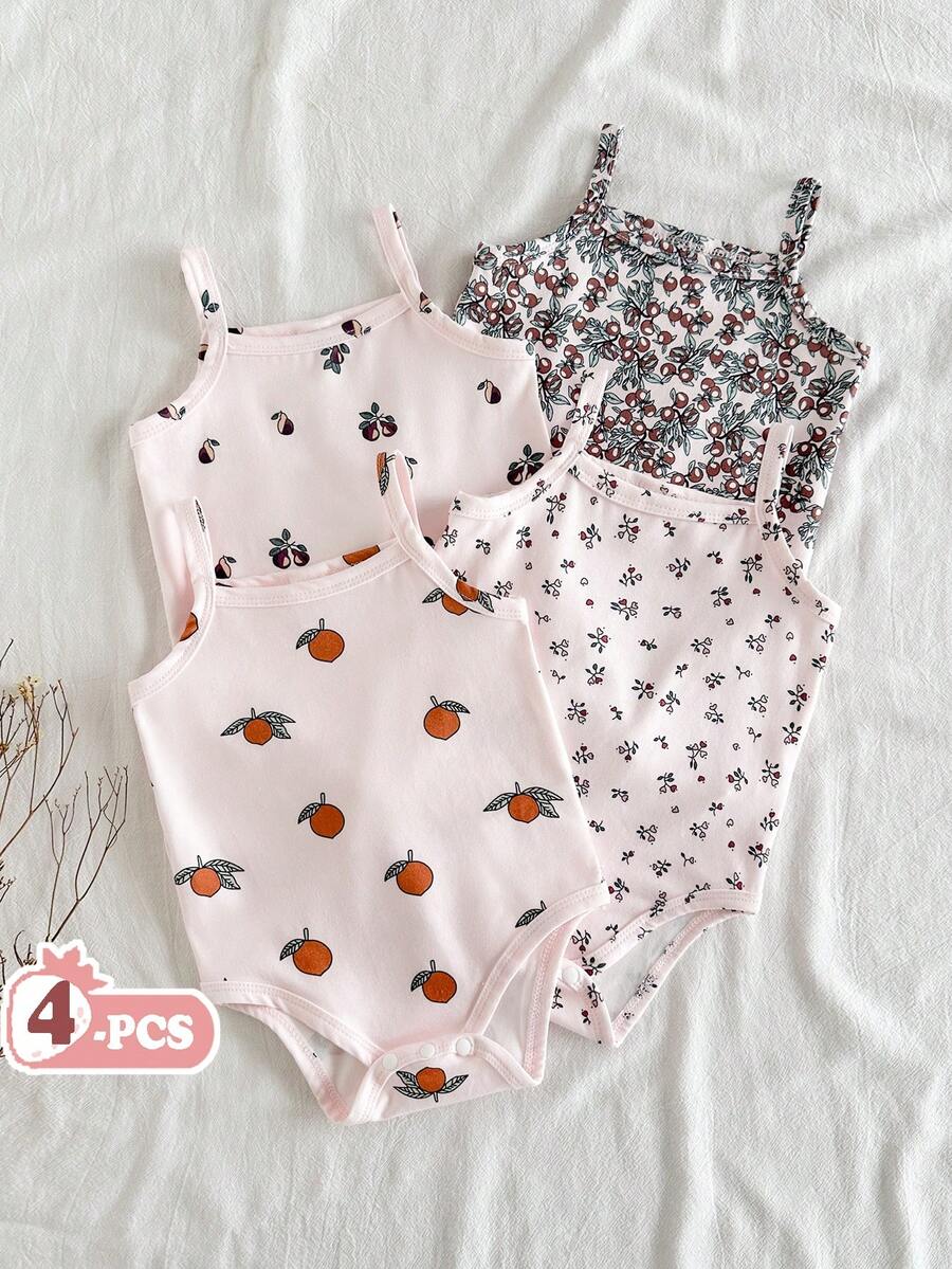 Baby Girl Ditsy Floral Rompers - Countryside Vintage Style 4 Piece Set