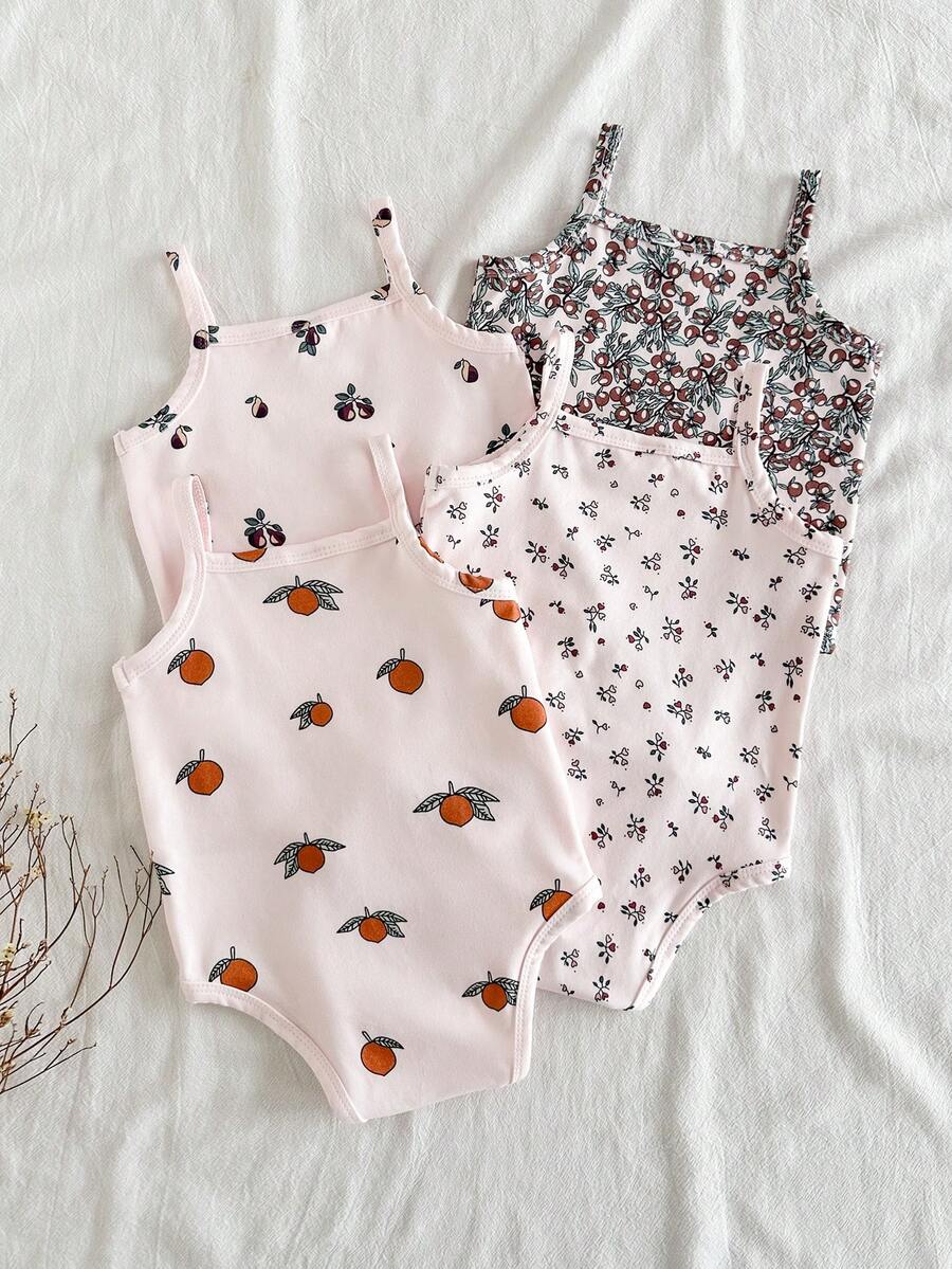Baby Girl Ditsy Floral Rompers - Countryside Vintage Style 4 Piece Set
