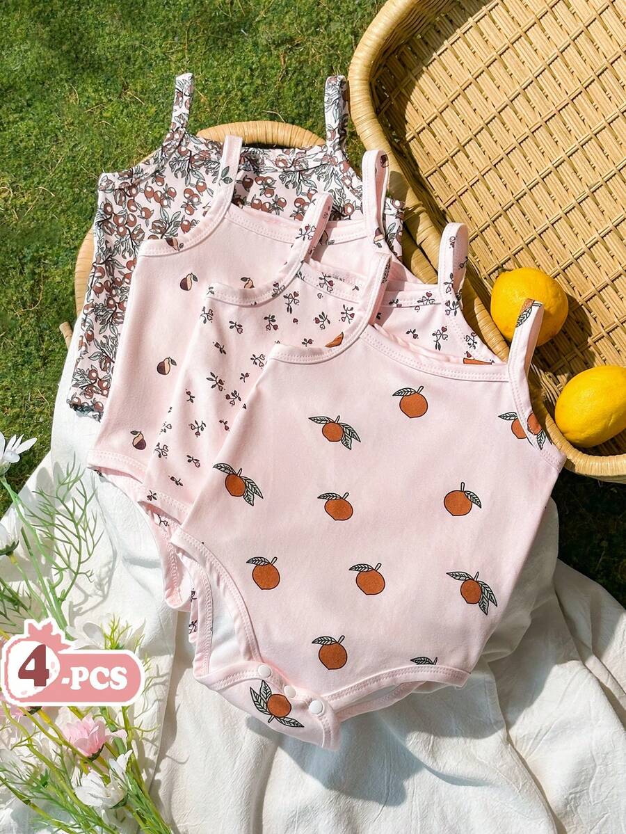 Baby Girl Ditsy Floral Rompers - Countryside Vintage Style 4 Piece Set