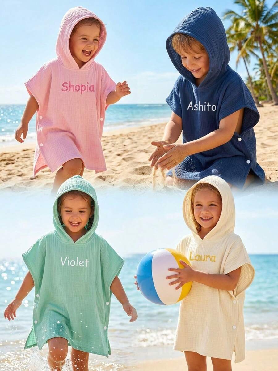 Personalized Toddler Hooded Towel Cape Custom Name Embroidered Quick Dry Bath and Swim Cover for Kids 1-3 Years