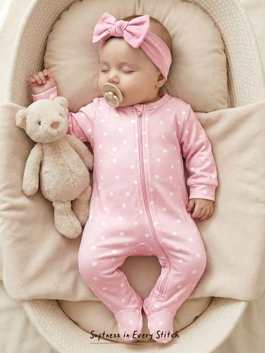 Floral Print Baby Girl Knit Romper with Long Sleeve Crew Neck Design