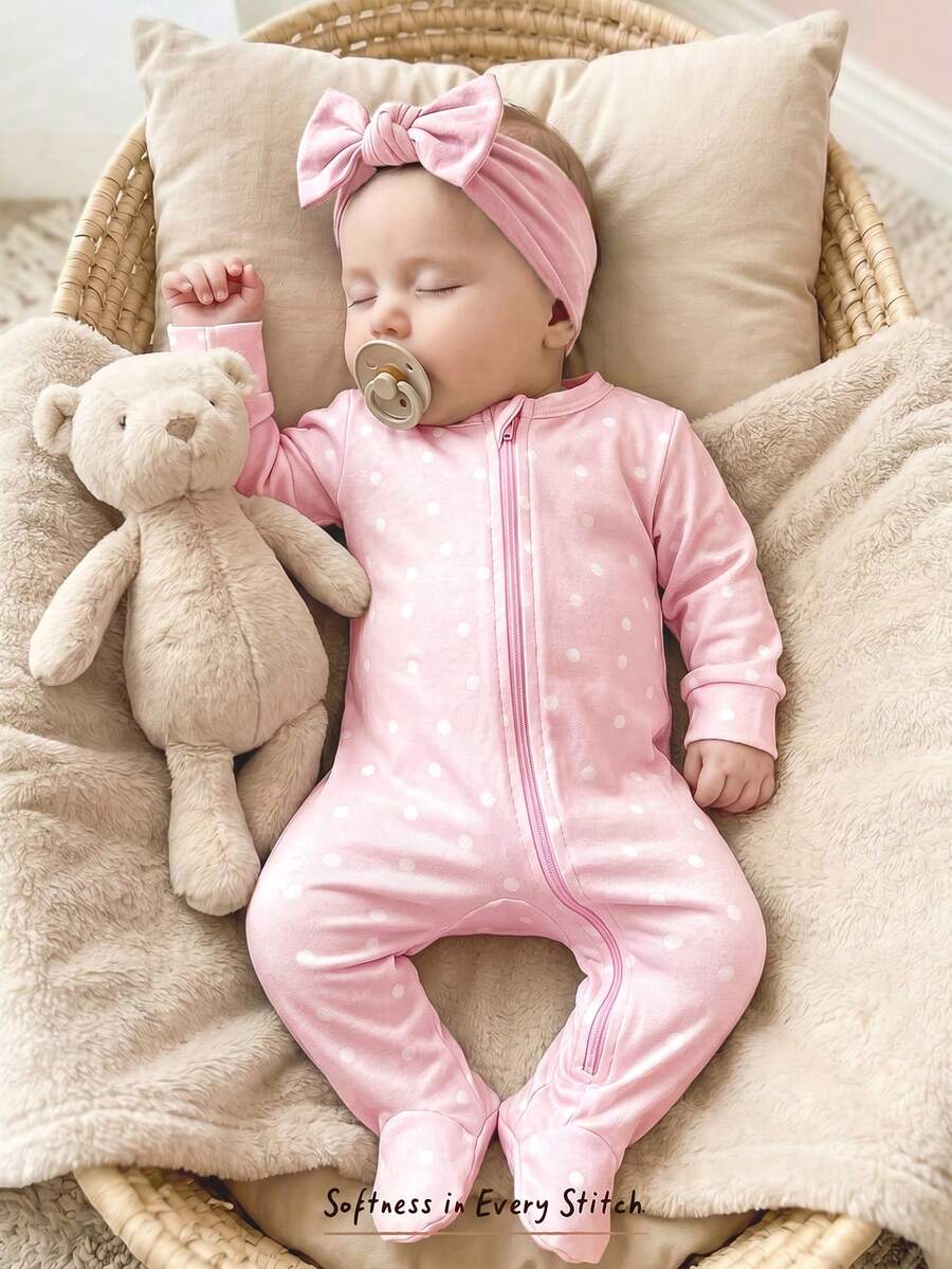 Floral Print Baby Girl Knit Romper with Long Sleeve Crew Neck Design