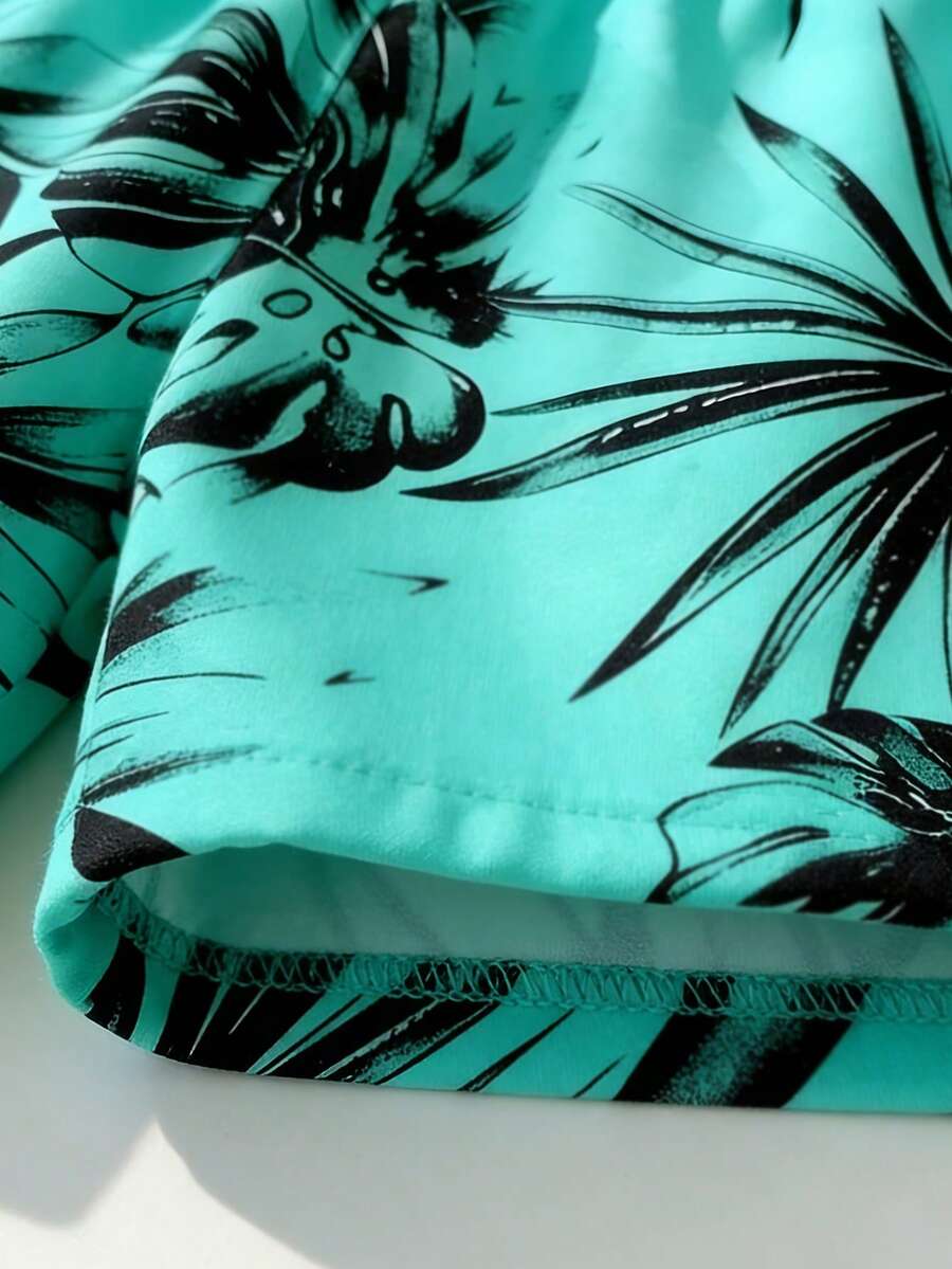 Baby Boy Letter Print Tank Top and Palm Tree Print Shorts 3 Piece Summer Outfit Set with Sunglasses