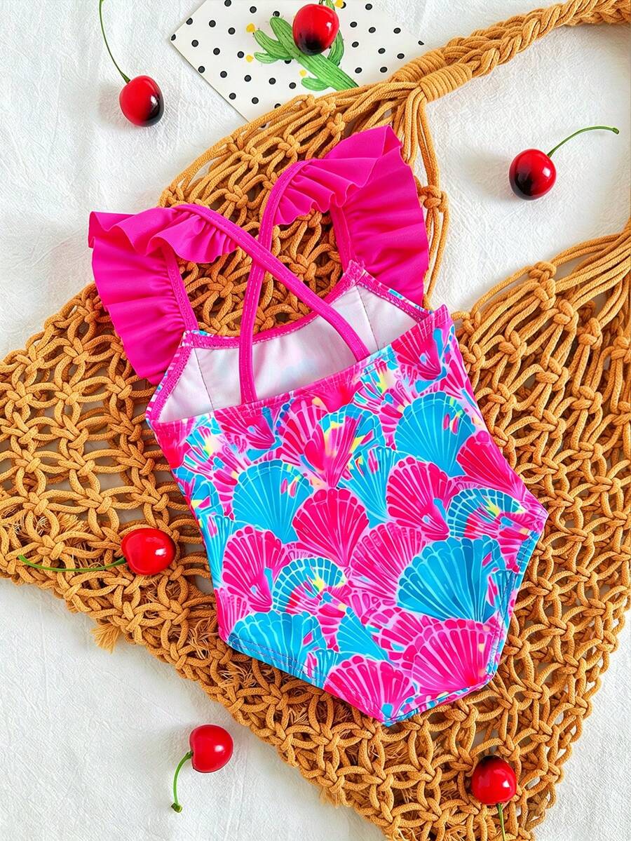 Baby Cherry Print Ruffle One-Piece Swimsuit for Vacation and Summer Play