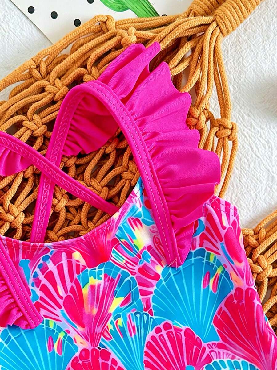 Baby Cherry Print Ruffle One-Piece Swimsuit for Vacation and Summer Play