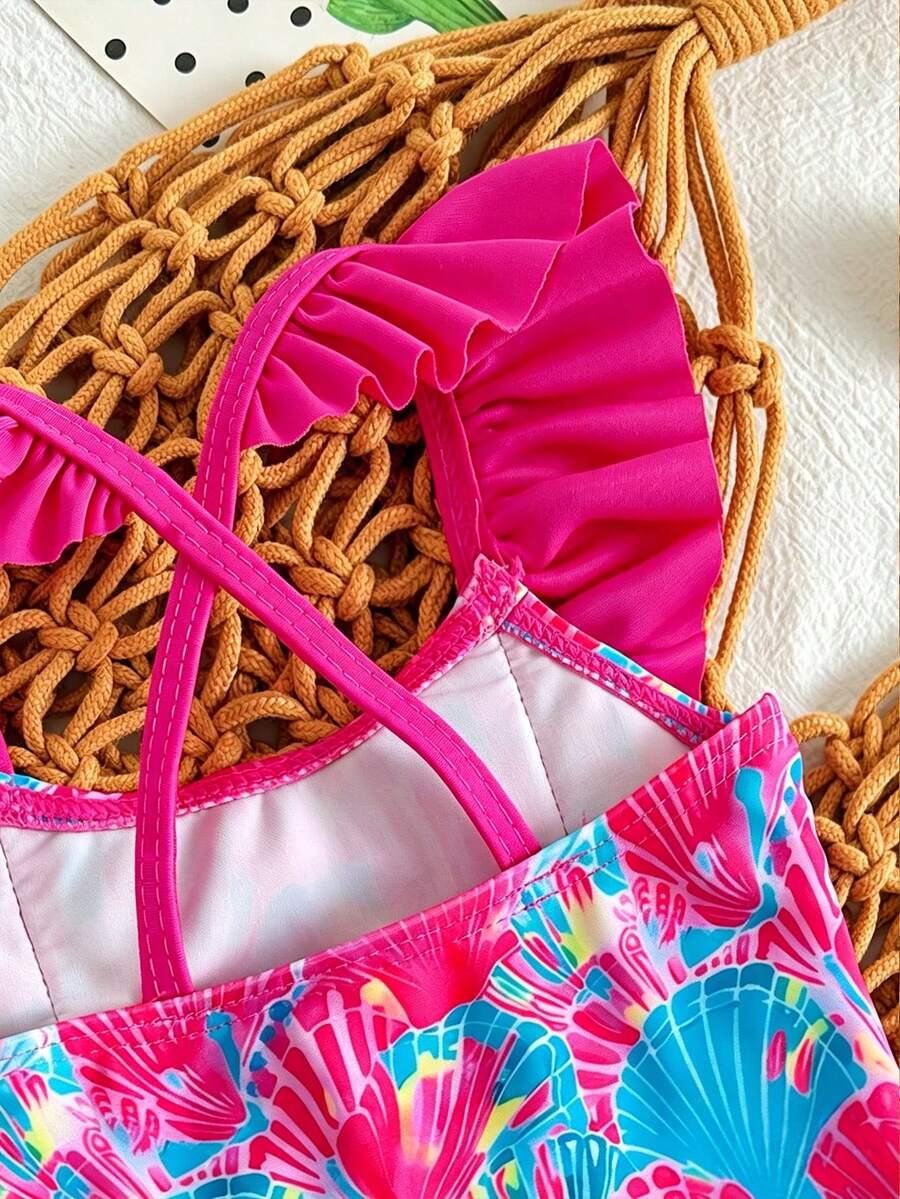 Baby Cherry Print Ruffle One-Piece Swimsuit for Vacation and Summer Play
