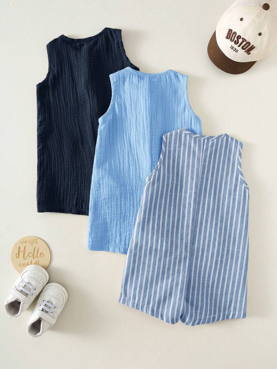 Unisex Baby Striped Romper Set Casual Vacation Outfit For Newborns