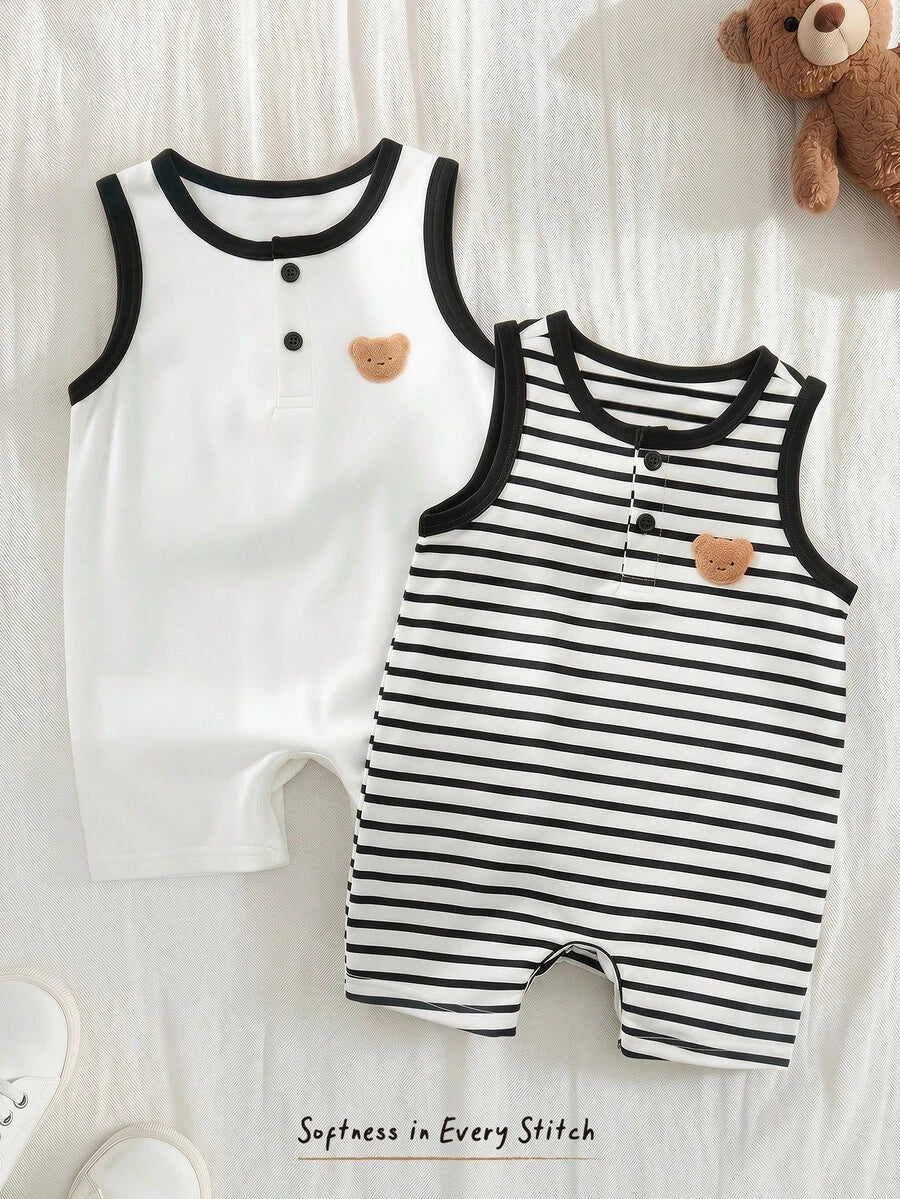Baby Boy Striped Color Block Tank Top and Shorts 2 Piece Casual Spring Summer Outfit Set