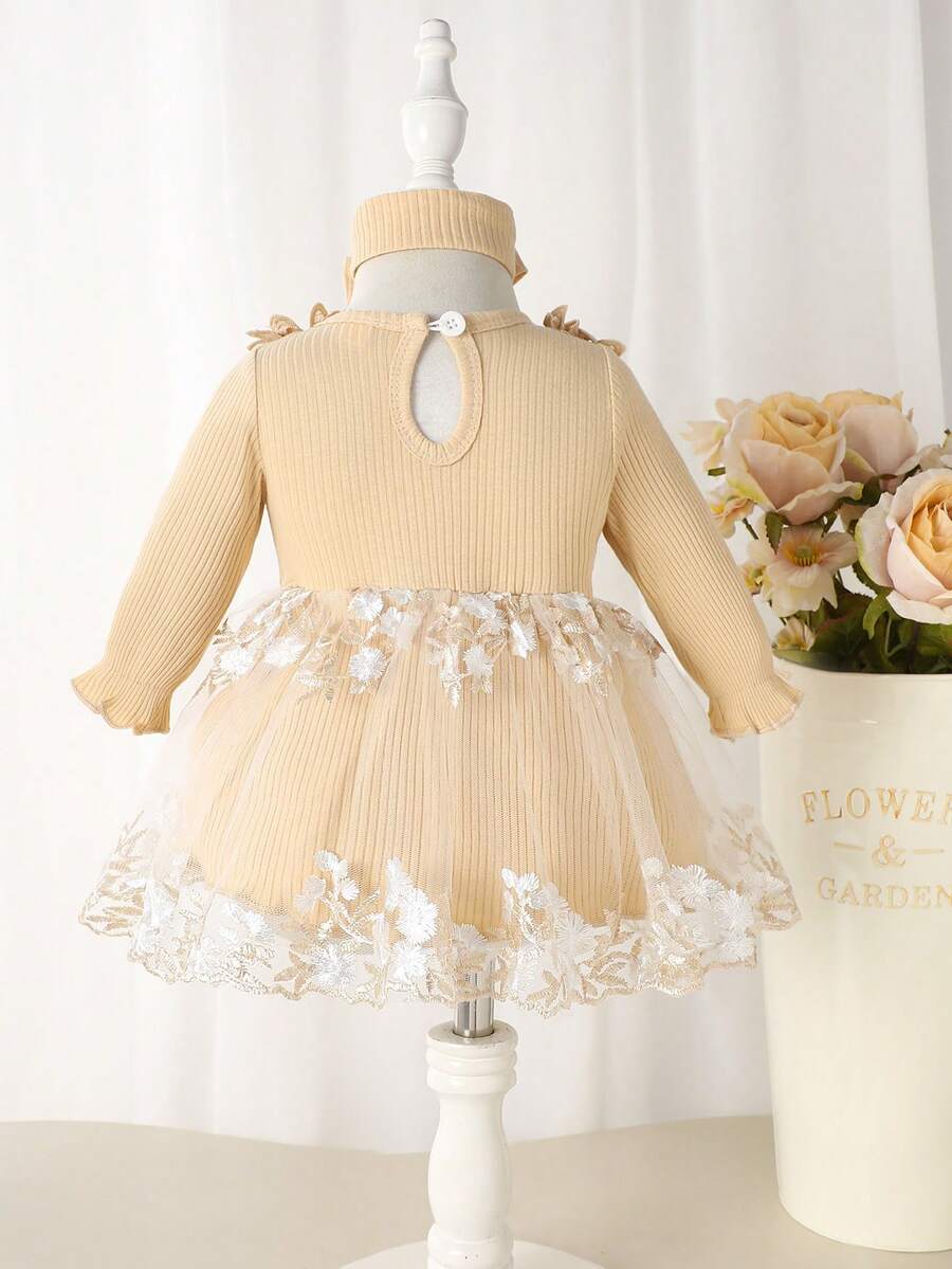 Baby Embroidered Mesh Dress and Headband Set for Elegant Outdoor Photoshoots and Special Occasions