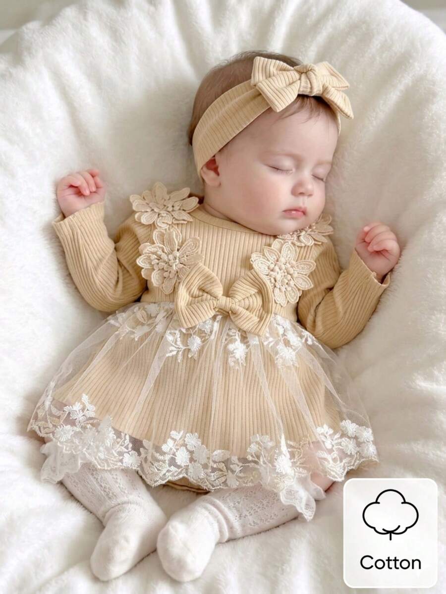 Baby Embroidered Mesh Dress and Headband Set for Elegant Outdoor Photoshoots and Special Occasions