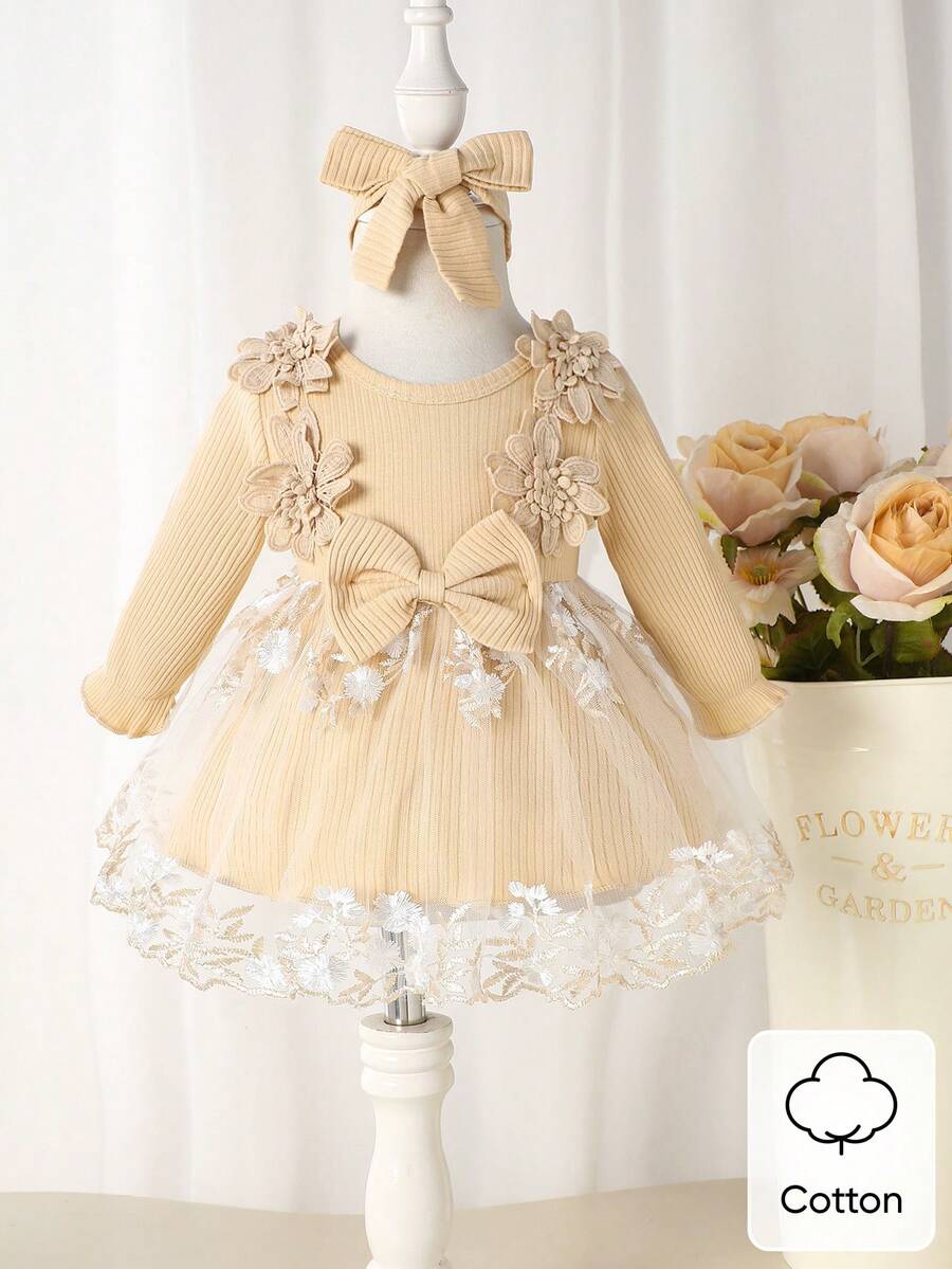 Baby Embroidered Mesh Dress and Headband Set for Elegant Outdoor Photoshoots and Special Occasions