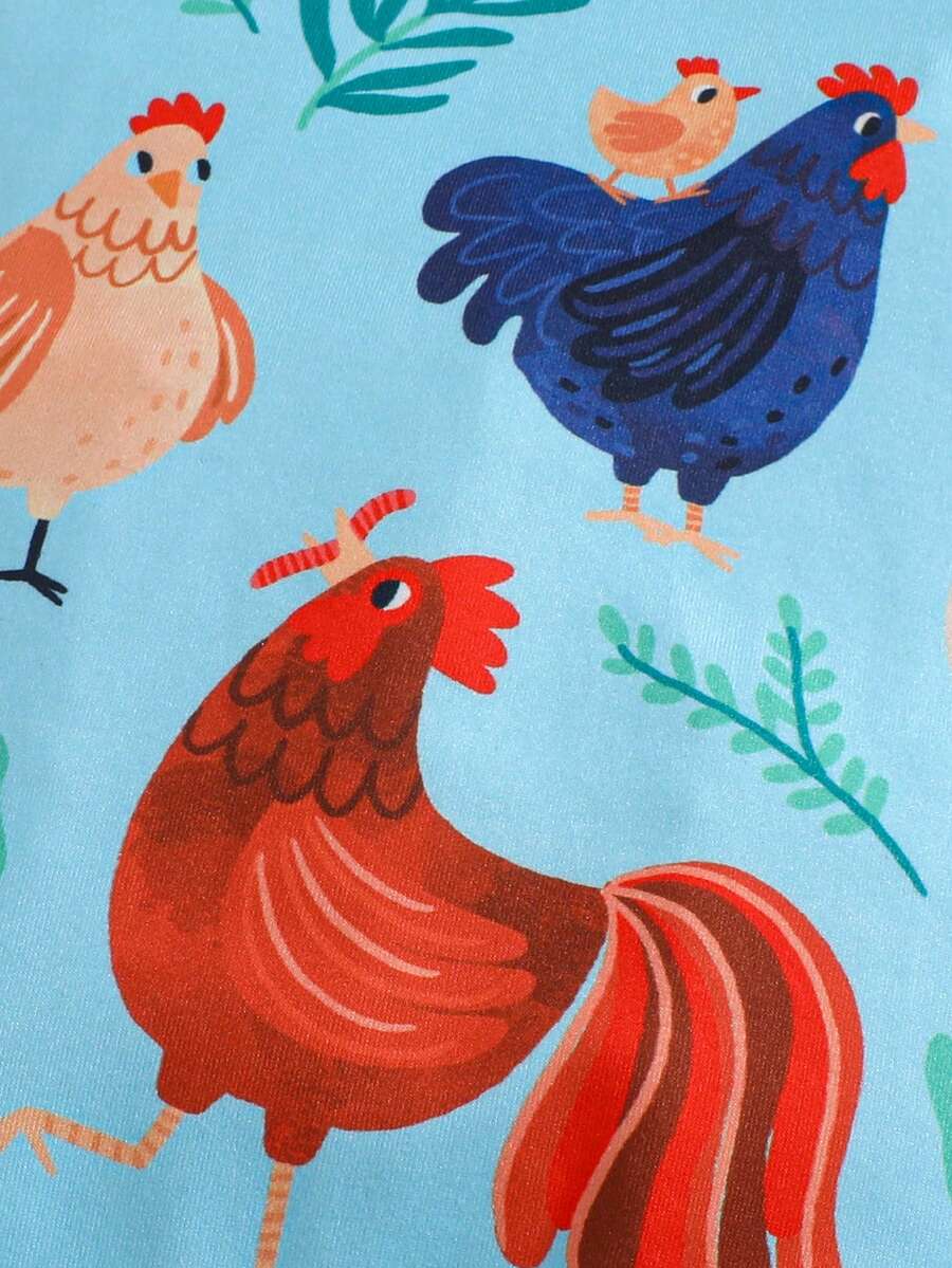 Unisex Newborn Baby Farm Animal Chicken Print Short Sleeve Romper Country Style Outfit