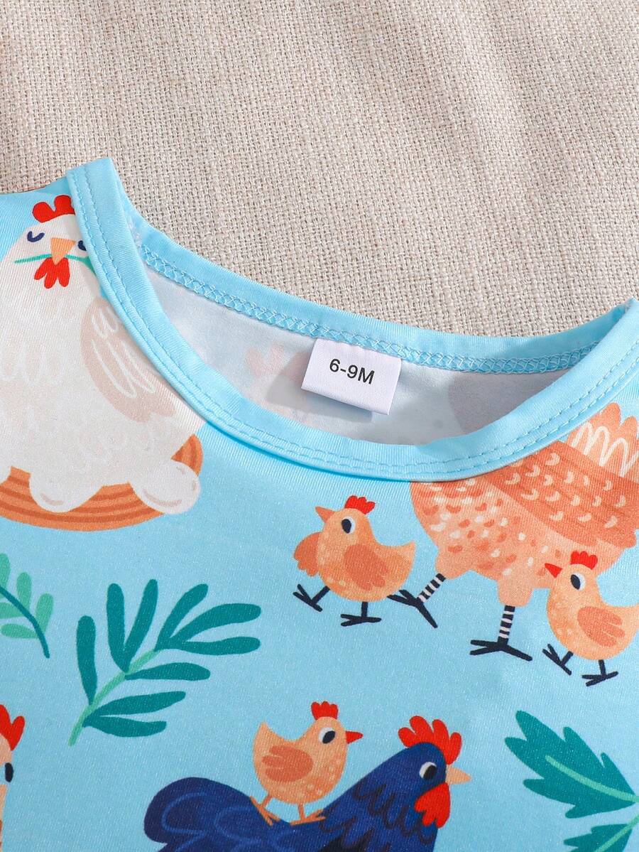 Unisex Newborn Baby Farm Animal Chicken Print Short Sleeve Romper Country Style Outfit