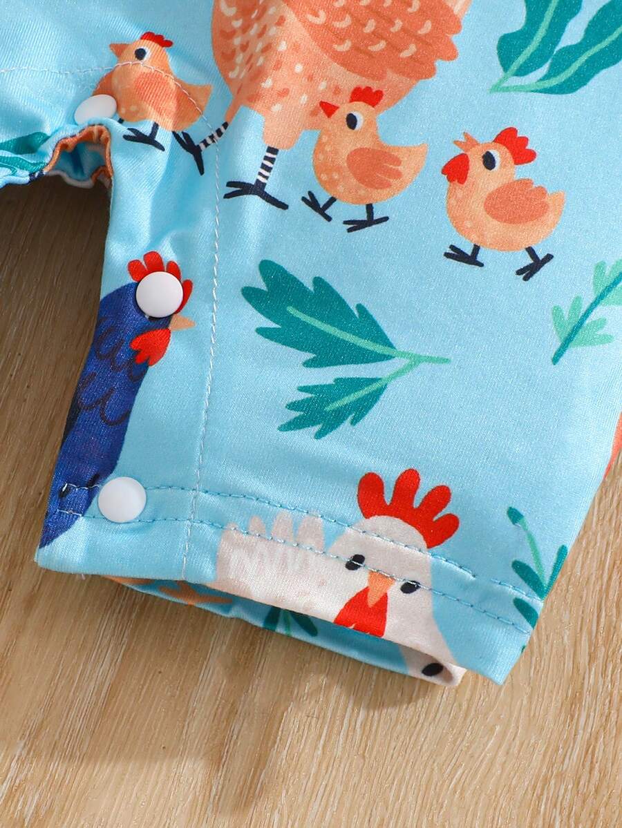Unisex Newborn Baby Farm Animal Chicken Print Short Sleeve Romper Country Style Outfit