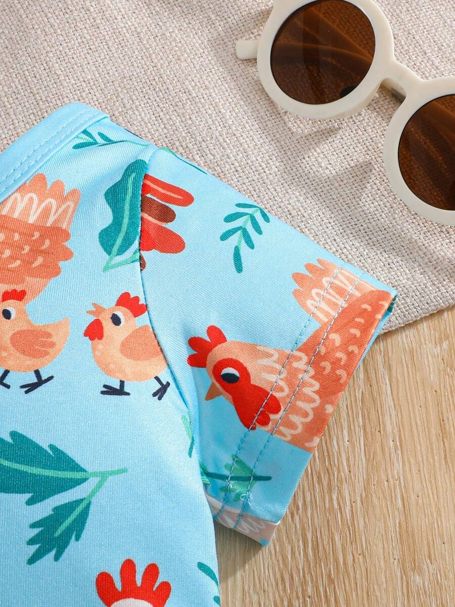 Unisex Newborn Baby Farm Animal Chicken Print Short Sleeve Romper Country Style Outfit