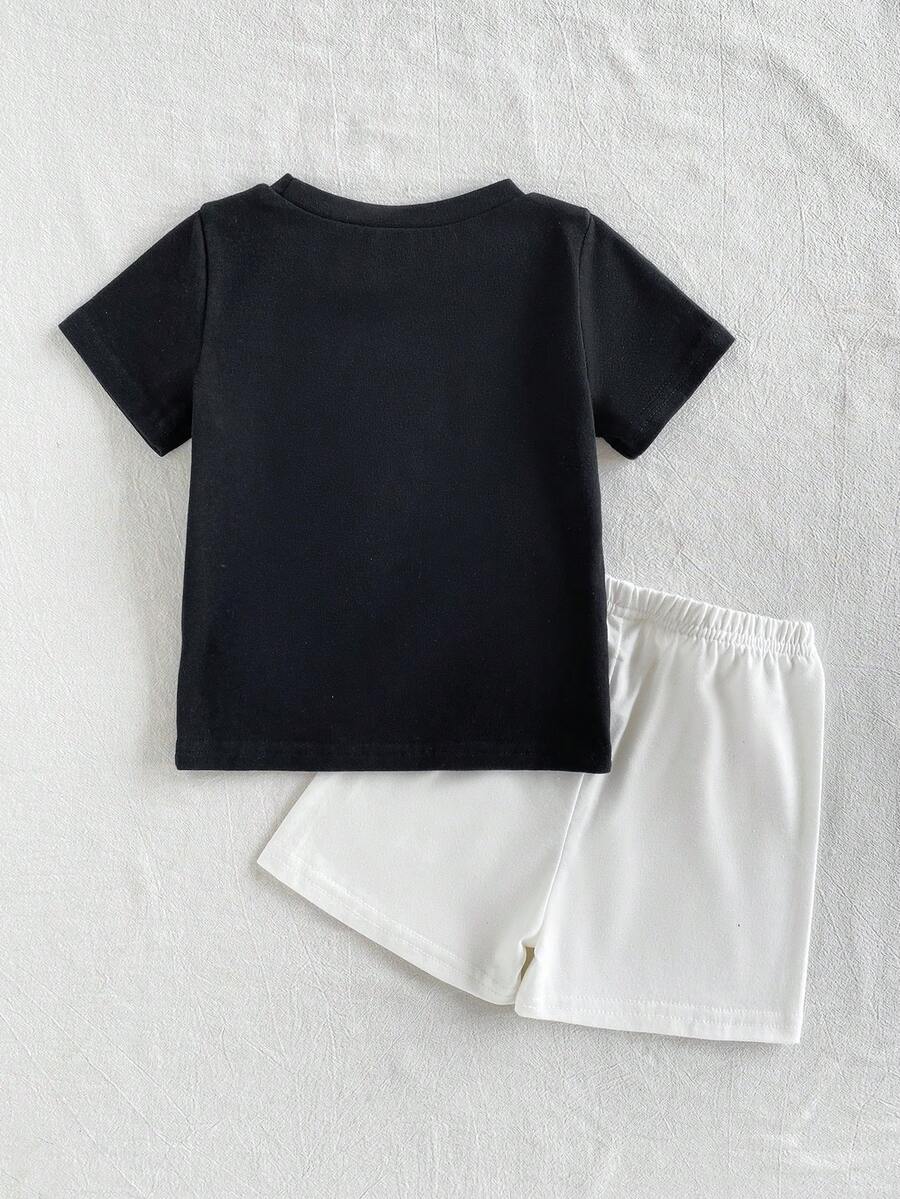 Infant Toddler Boys' Summer Outfit: Striped Waffle Tee and Letter Patch Shorts