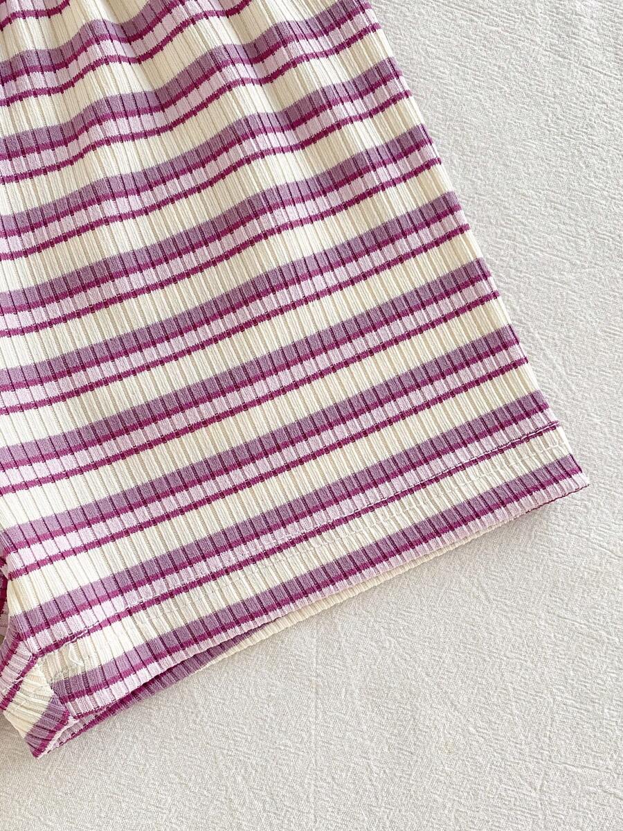 Striped Knit Camisole And Shorts Set For Baby Girls Summer Vacation Wear