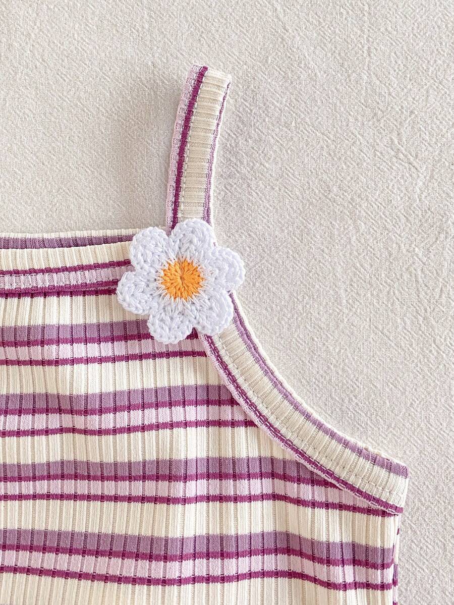 Striped Knit Camisole And Shorts Set For Baby Girls Summer Vacation Wear