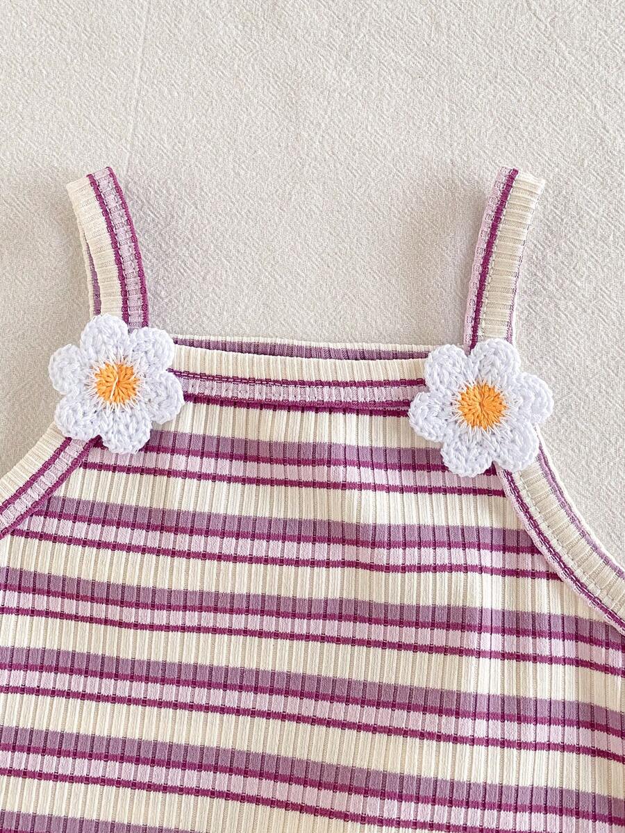 Striped Knit Camisole And Shorts Set For Baby Girls Summer Vacation Wear