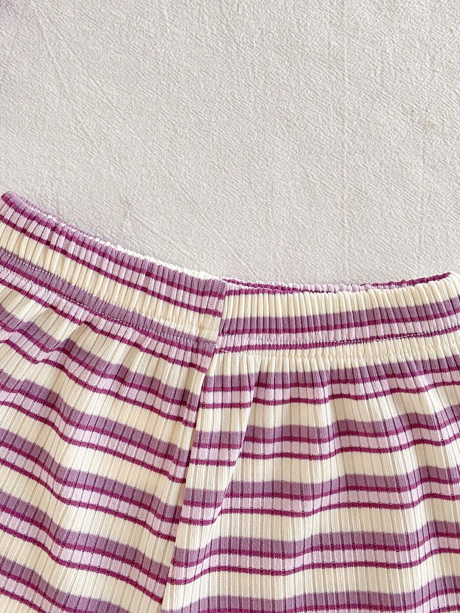 Striped Knit Camisole And Shorts Set For Baby Girls Summer Vacation Wear