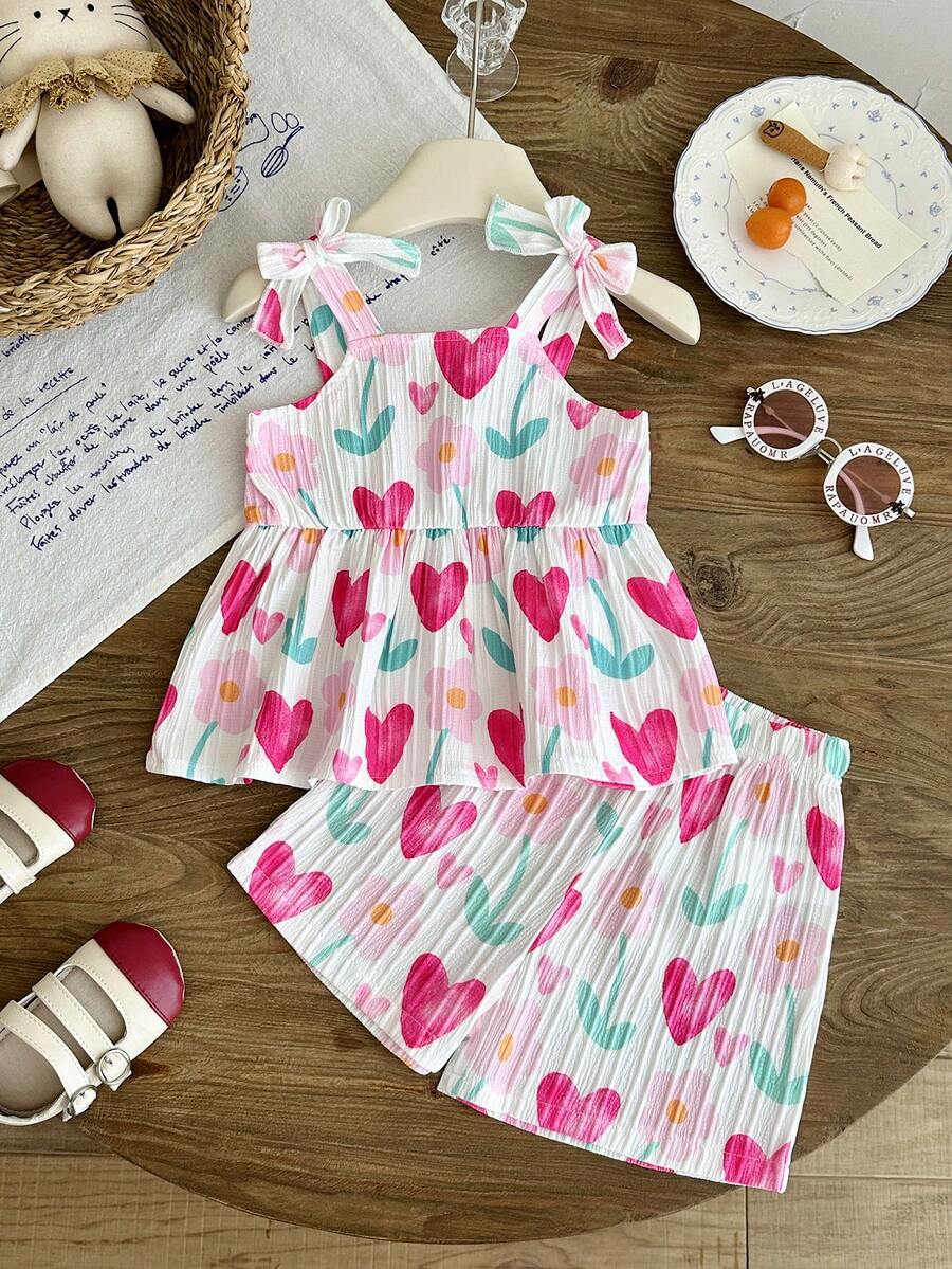 Vacation Ready Striped Shorts Set For Baby Girls With Bow Detail Camisole