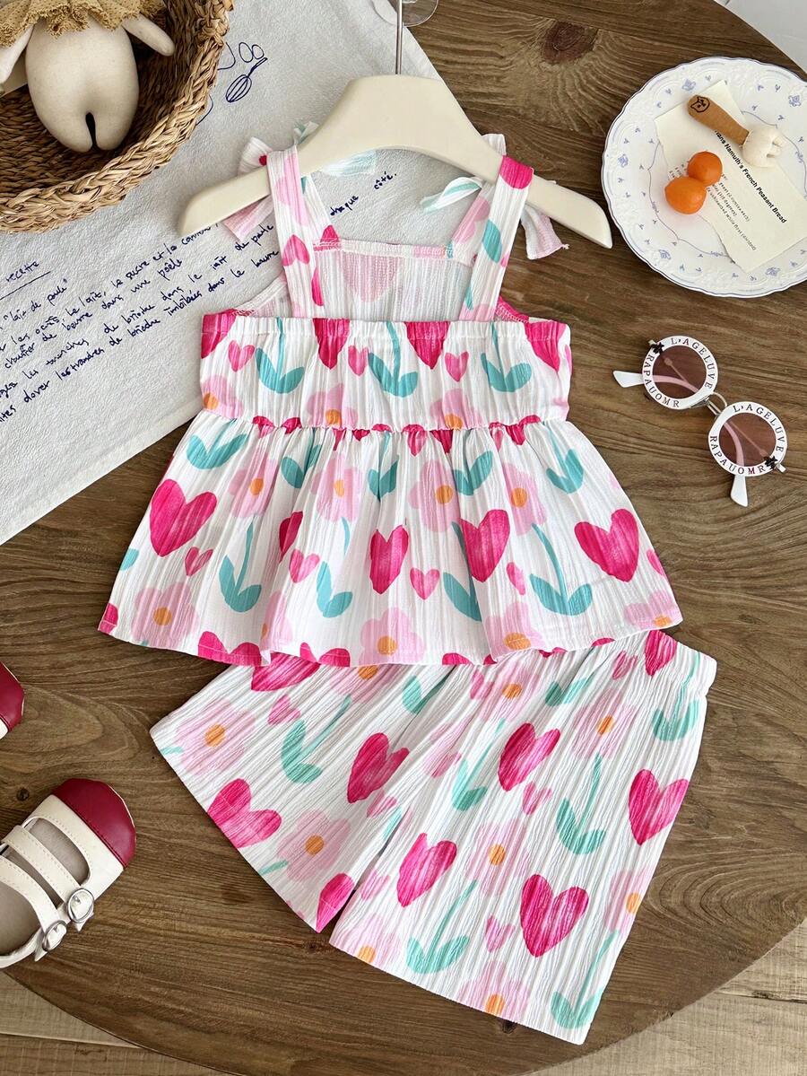 Vacation Ready Striped Shorts Set For Baby Girls With Bow Detail Camisole