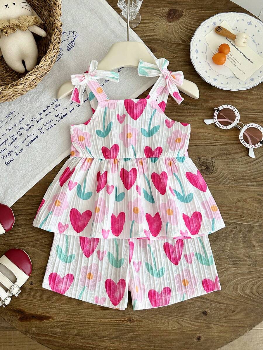 Vacation Ready Striped Shorts Set For Baby Girls With Bow Detail Camisole