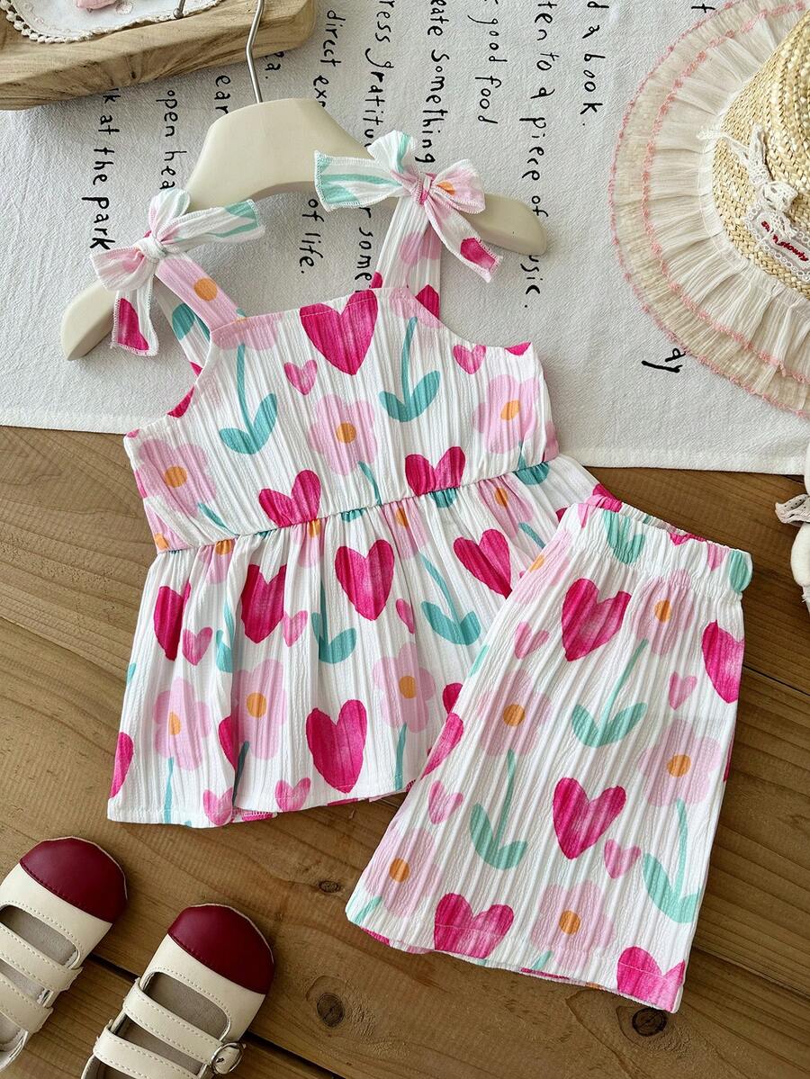 Vacation Ready Striped Shorts Set For Baby Girls With Bow Detail Camisole