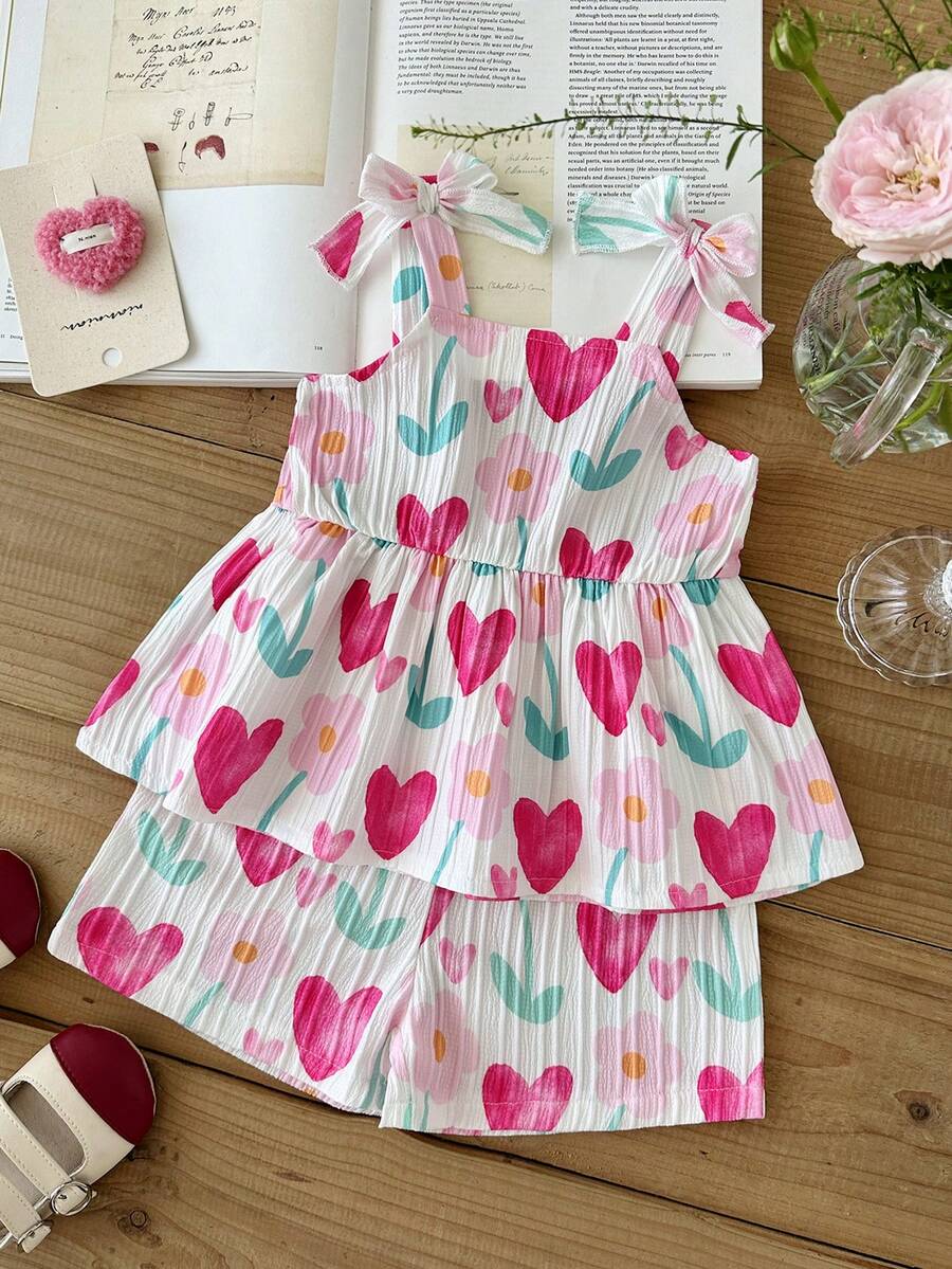 Vacation Ready Striped Shorts Set For Baby Girls With Bow Detail Camisole