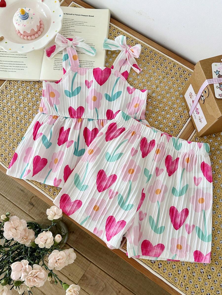 Vacation Ready Striped Shorts Set For Baby Girls With Bow Detail Camisole