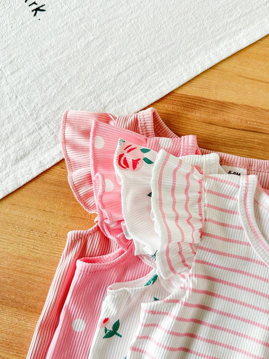 8-Piece Multi-Color Ribbed Short Sleeve Top and Shorts Set for Baby Girls