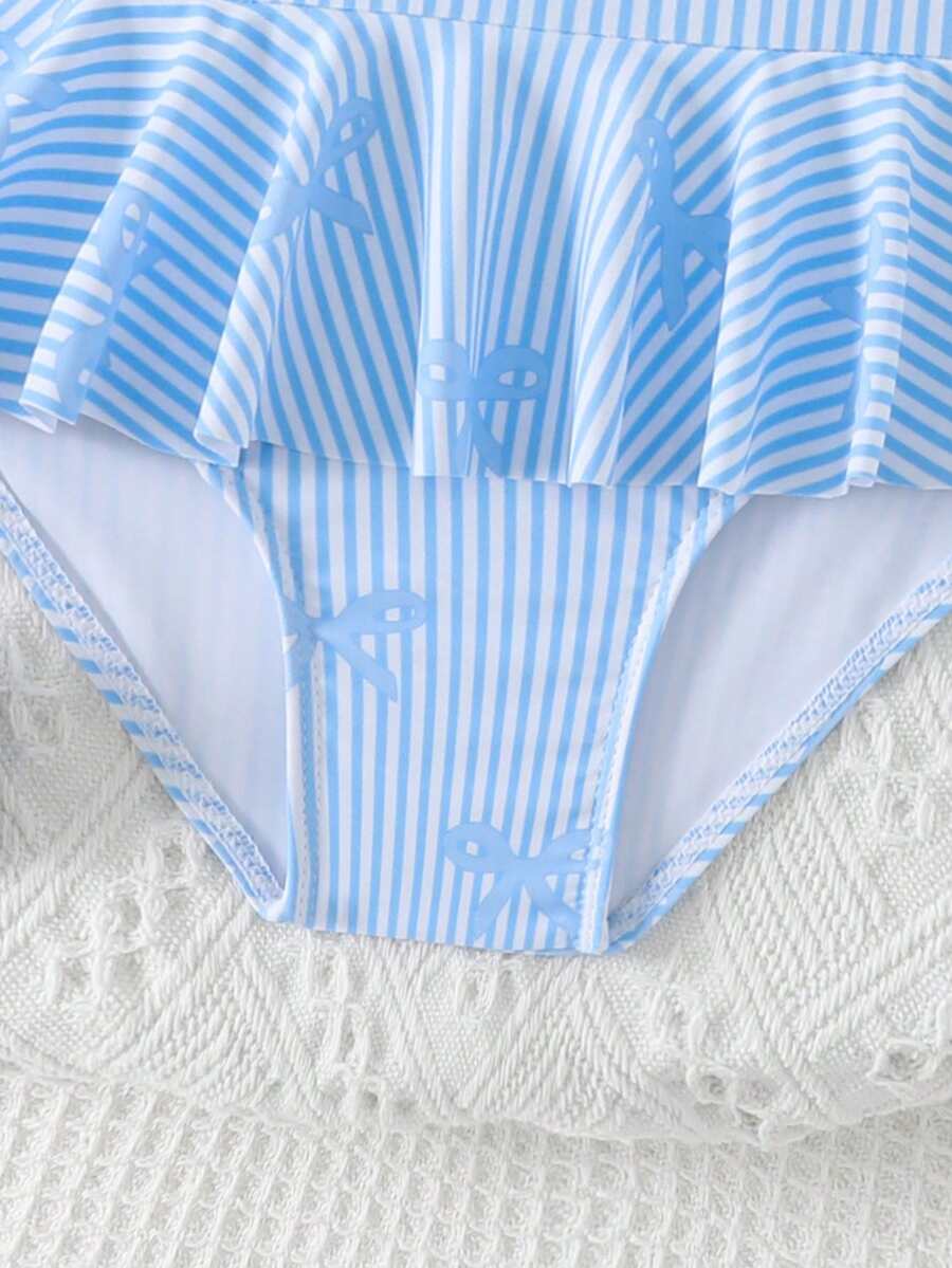 Little Girls Floral Ruffle Swimwear And Matching Headband Summer Vacation Outfit