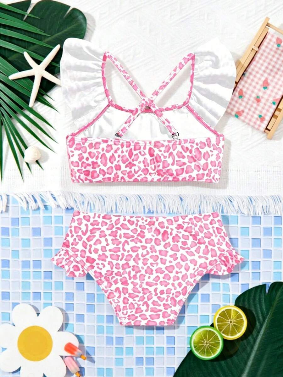 Baby Girls Leopard Print Bikini Set With Ruffle Trim Cute Summer Swimwear