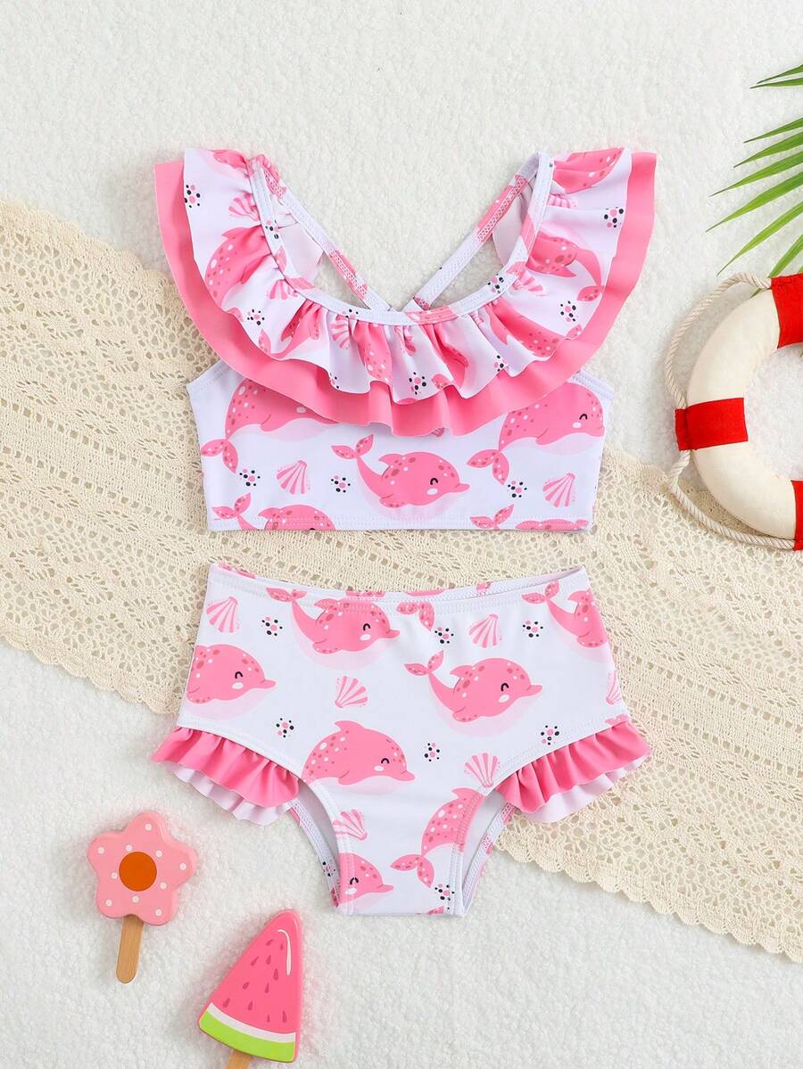 Baby Girls Leopard Print Bikini Set With Ruffle Trim Cute Summer Swimwear