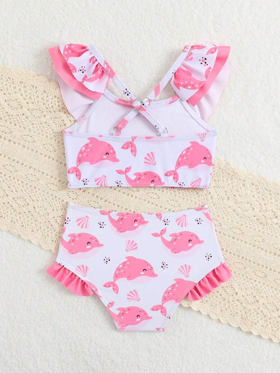 Baby Girls Leopard Print Bikini Set With Ruffle Trim Cute Summer Swimwear