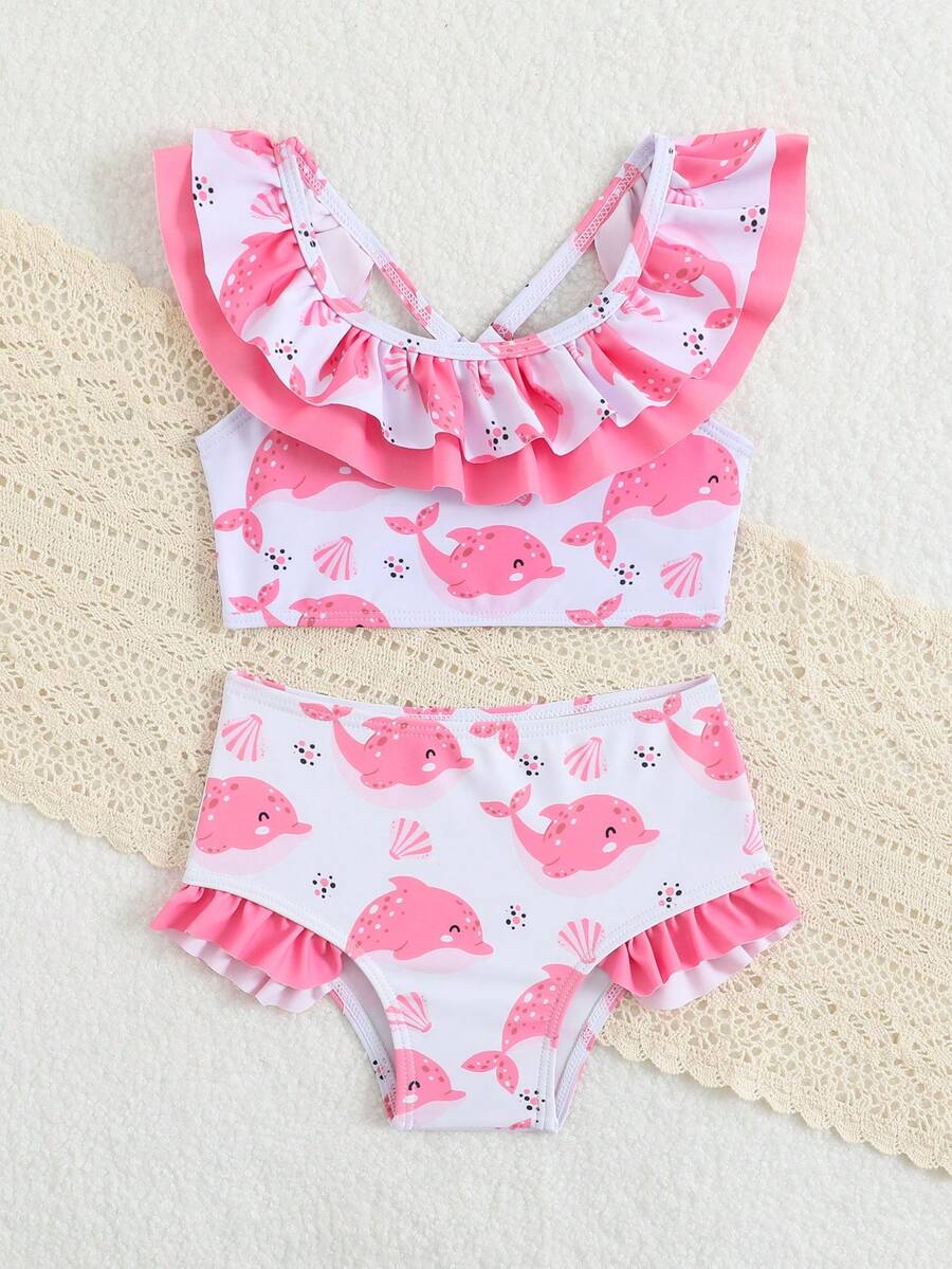 Baby Girls Leopard Print Bikini Set With Ruffle Trim Cute Summer Swimwear