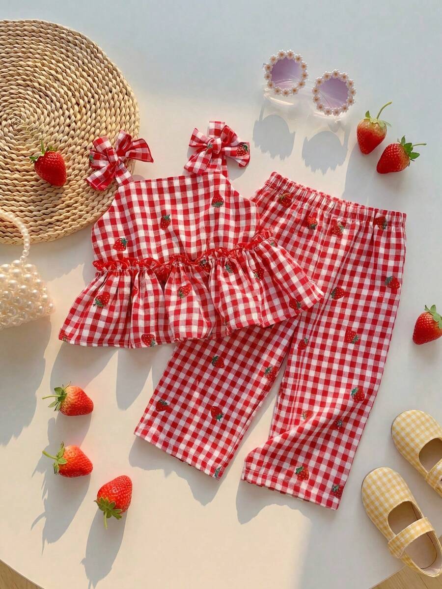 Fashion Striped Camisole Set For Baby Girls Casual Everyday Summer Clothing
