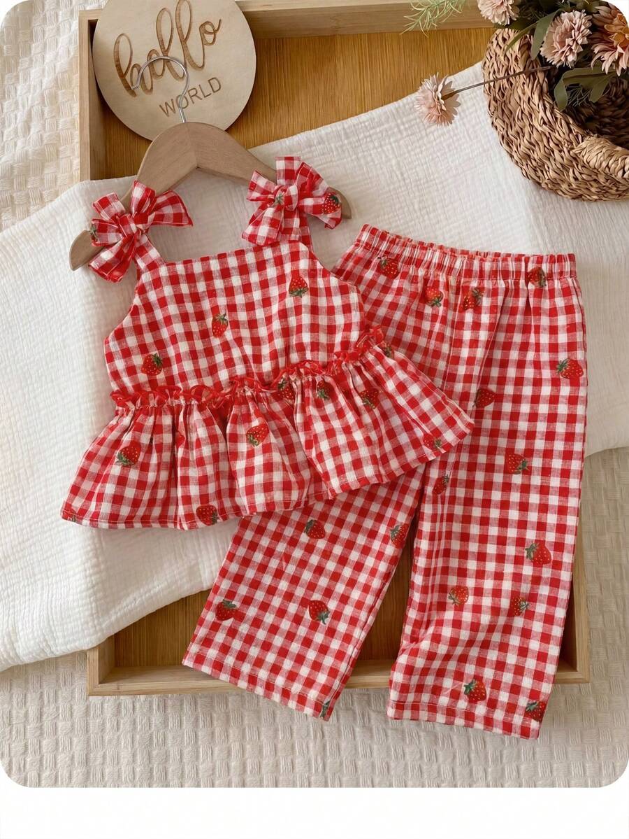 Fashion Striped Camisole Set For Baby Girls Casual Everyday Summer Clothing