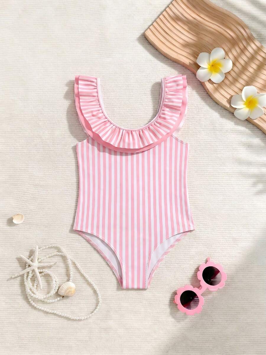 Little Girls Floral And Stripe Print Swimwear Fashion Summer Pool Outfit