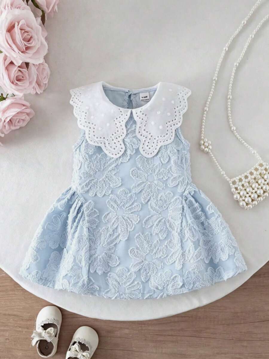 Little Girls Princess Pink Dress With Peter Pan Collar And Lace Detail