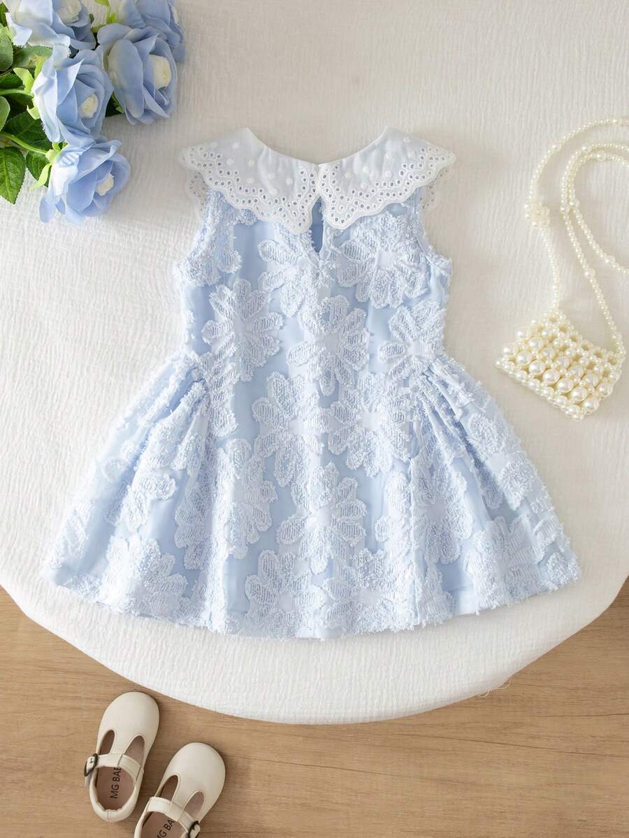 Little Girls Princess Pink Dress With Peter Pan Collar And Lace Detail