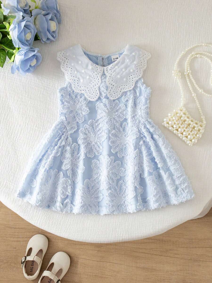 Little Girls Princess Pink Dress With Peter Pan Collar And Lace Detail
