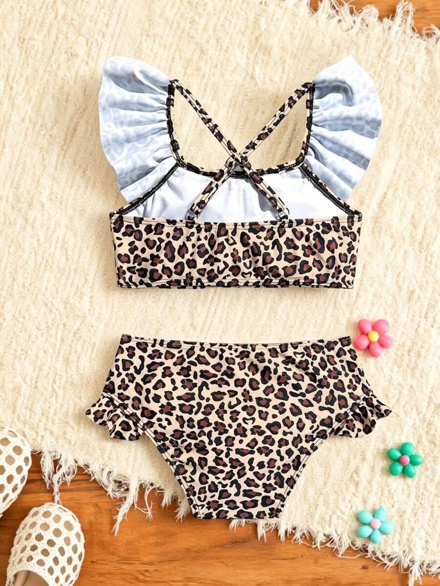 Baby Girls Leopard Print Bikini Set With Ruffle Trim Cute Summer Swimwear